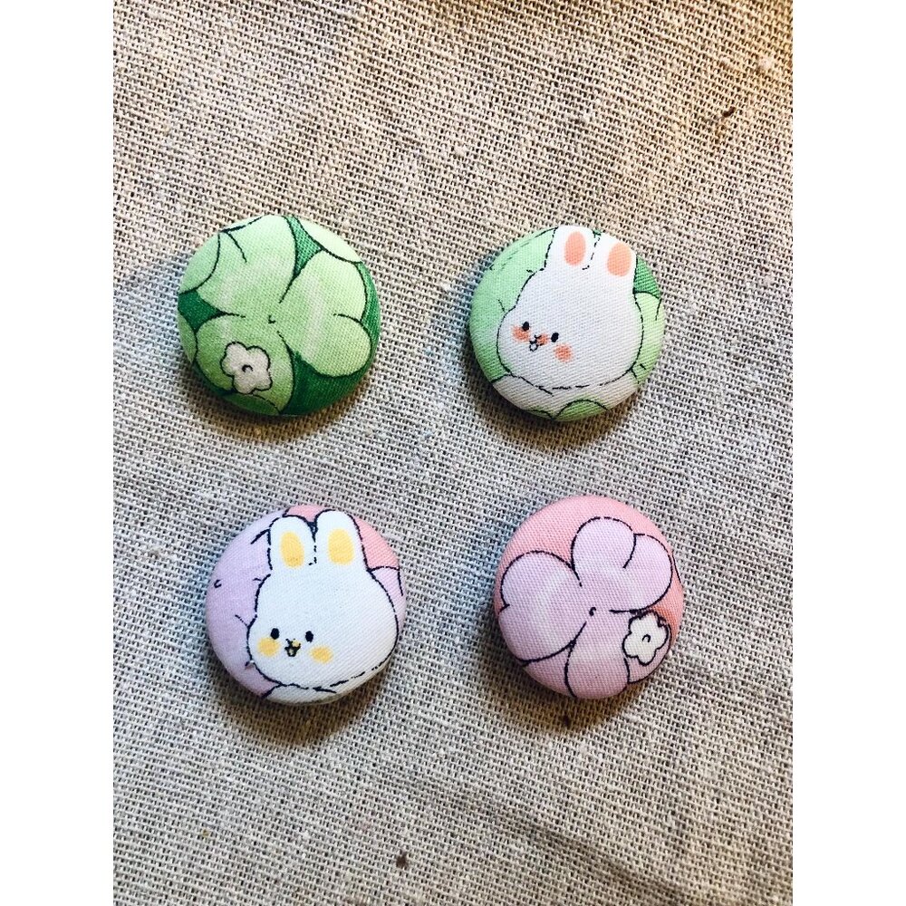 Set of 4 Rabbit & clover fabric buttons for sewing 30mm/ 3cm